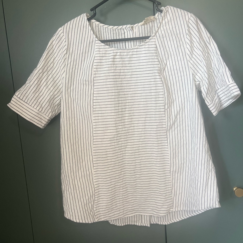 Boutique Striped White and Gray Women's Top